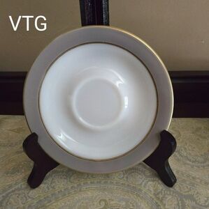 VINTAGE PYREX MILK Glass Dinnerware Gold Trim Gray Saucer 6 inch